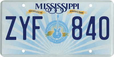 MS license plate ZYF840