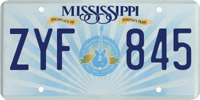 MS license plate ZYF845