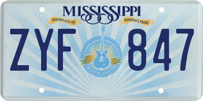 MS license plate ZYF847