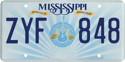 MS license plate ZYF848