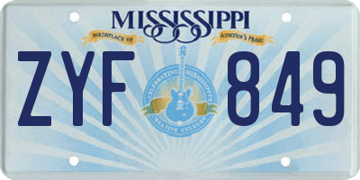 MS license plate ZYF849