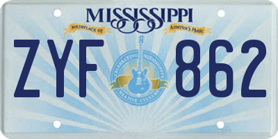 MS license plate ZYF862