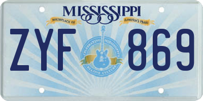 MS license plate ZYF869