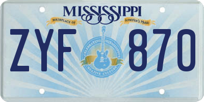 MS license plate ZYF870