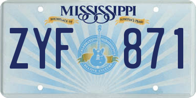 MS license plate ZYF871