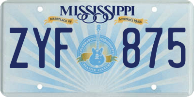 MS license plate ZYF875