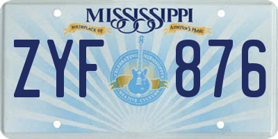 MS license plate ZYF876