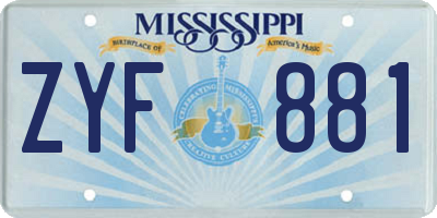 MS license plate ZYF881