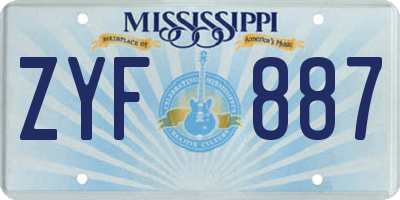 MS license plate ZYF887