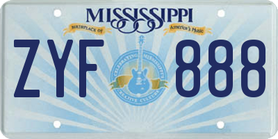MS license plate ZYF888