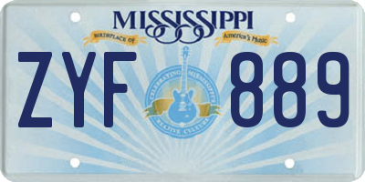 MS license plate ZYF889