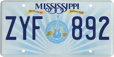 MS license plate ZYF892