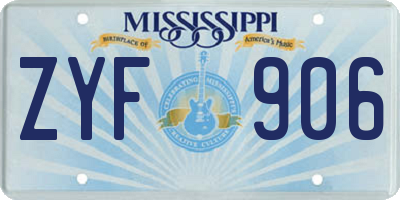 MS license plate ZYF906
