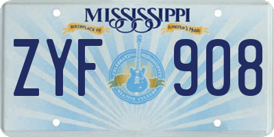 MS license plate ZYF908