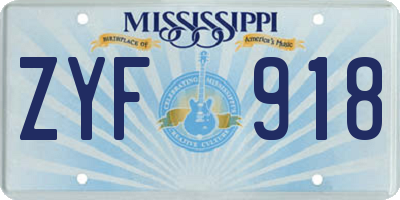 MS license plate ZYF918