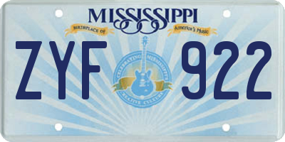 MS license plate ZYF922