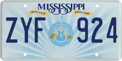 MS license plate ZYF924