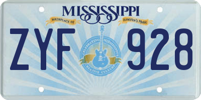 MS license plate ZYF928