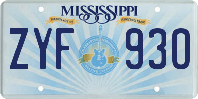 MS license plate ZYF930