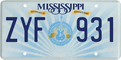 MS license plate ZYF931