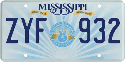MS license plate ZYF932