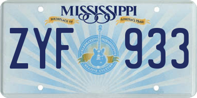 MS license plate ZYF933