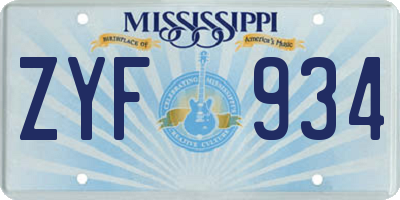 MS license plate ZYF934