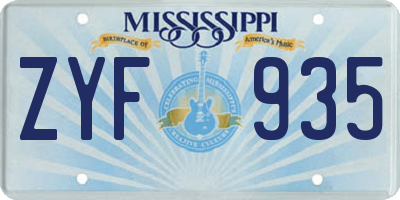 MS license plate ZYF935
