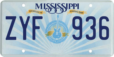 MS license plate ZYF936