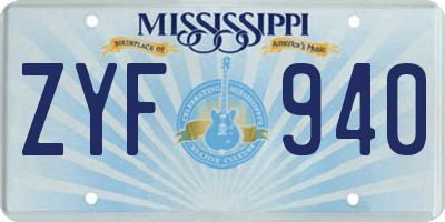 MS license plate ZYF940