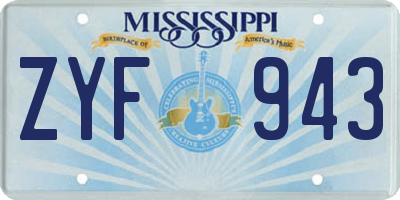 MS license plate ZYF943