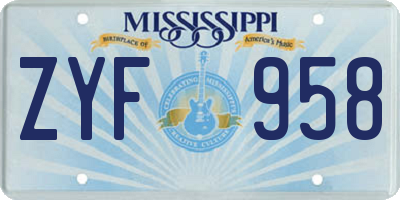 MS license plate ZYF958