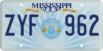 MS license plate ZYF962