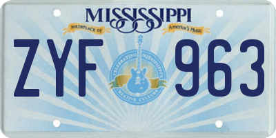 MS license plate ZYF963