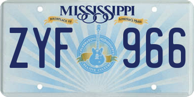 MS license plate ZYF966