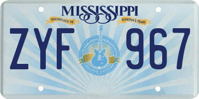 MS license plate ZYF967