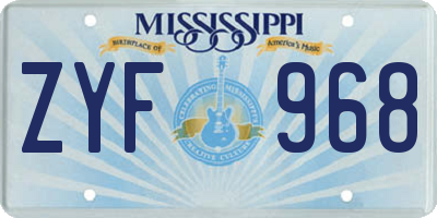 MS license plate ZYF968