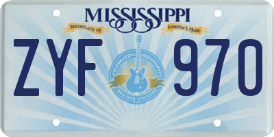 MS license plate ZYF970