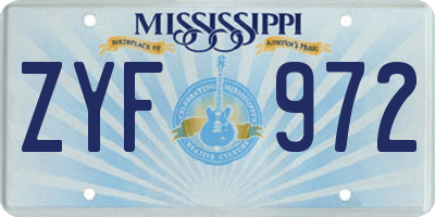 MS license plate ZYF972