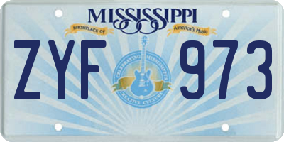 MS license plate ZYF973