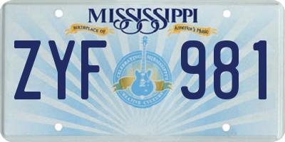 MS license plate ZYF981