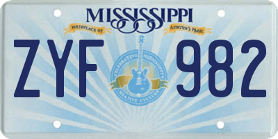 MS license plate ZYF982