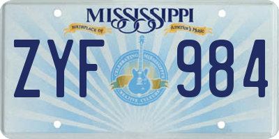 MS license plate ZYF984