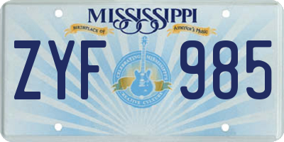 MS license plate ZYF985