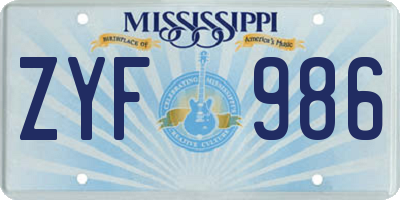 MS license plate ZYF986