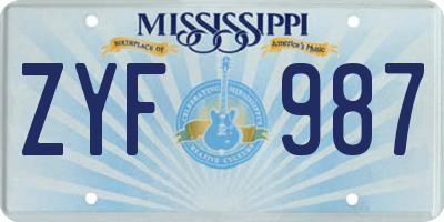 MS license plate ZYF987