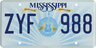 MS license plate ZYF988
