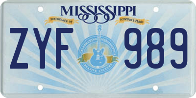 MS license plate ZYF989