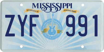 MS license plate ZYF991