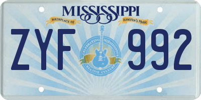 MS license plate ZYF992